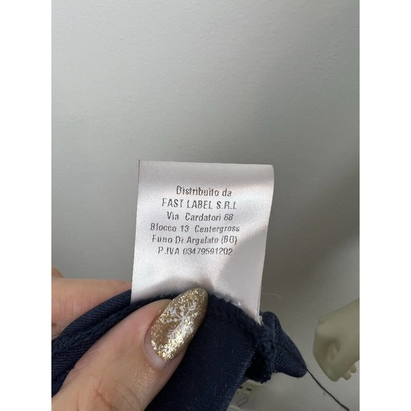 Vanessa Scott Blue Velvet Cold Shoulder Top S Tie Sleeve Open Shoulder Small - Picture 11 of 11